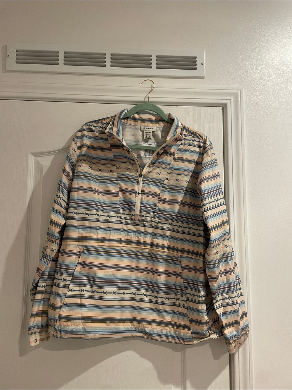 Ariat Women’s  Striped Quarter-Zip Pullover windbreaker - Beige & Blue